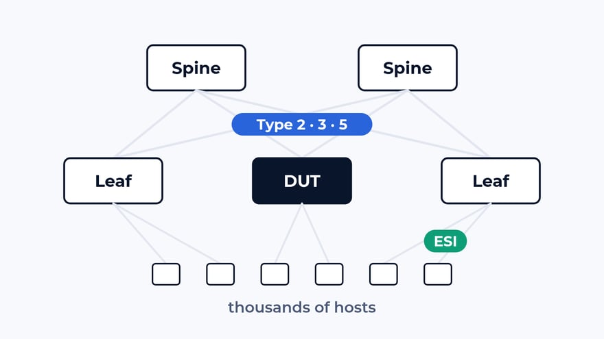 How we test EVPN and VXLAN: a fabric leaf under thousands of hosts